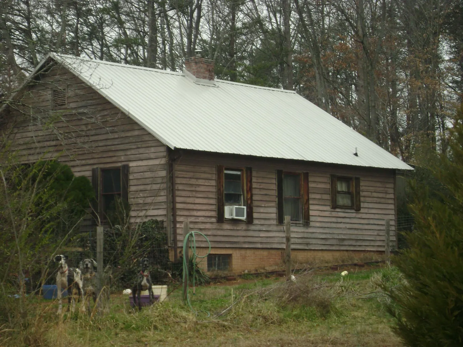 White metal roof on an old wood sided farmhouse, from a Asphalt Shingle Roof Repair job in Mentone